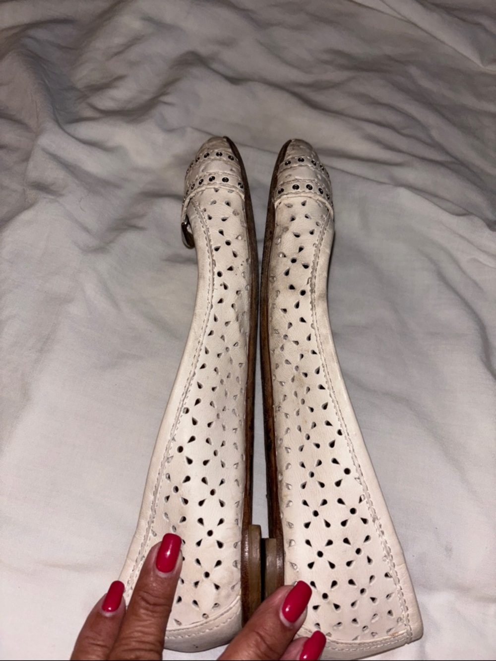 Christian Dior Women’s Cream Perforated Buckle Flats - Picture 7 of 11